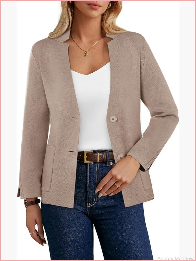 Sweater Blazer Cardigan Business Casual Knit Jacket Work Blazer With Pockets